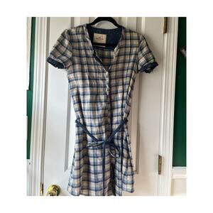 Hollister Blue Plaid Belted Shirt Sundress Womens Size Small